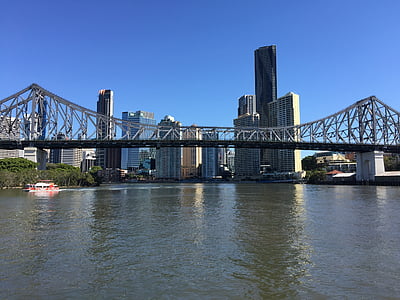 verhaal brug, in brisbane rivier, Brisbane, rivier, New york city, Verenigde Staten, brug - mens gemaakte structuur