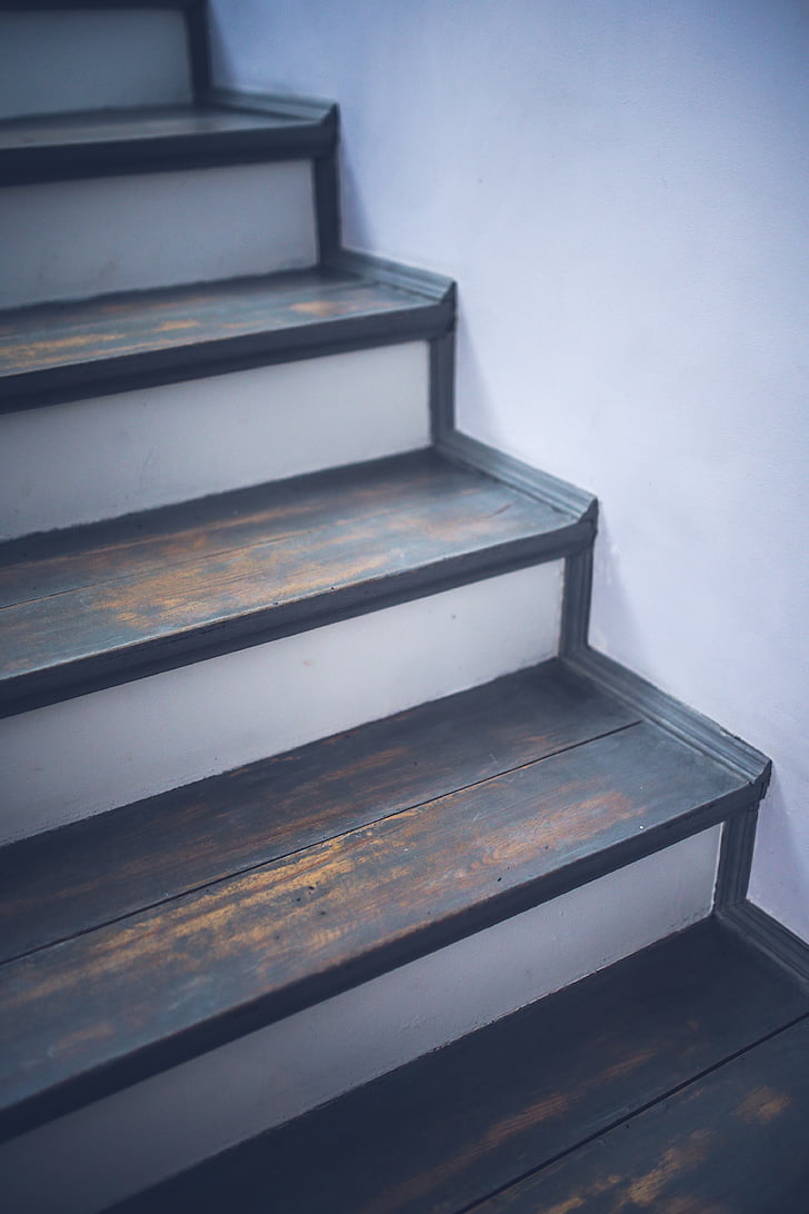 vintage, old, painted, stairs, wood, wooden, gray