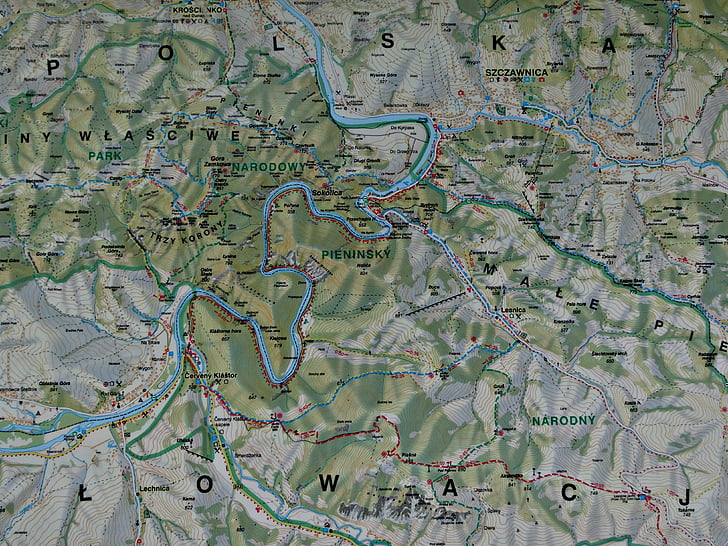 Pieniny, Lenkija, žemėlapyje, pėsčiųjų takai, fonai