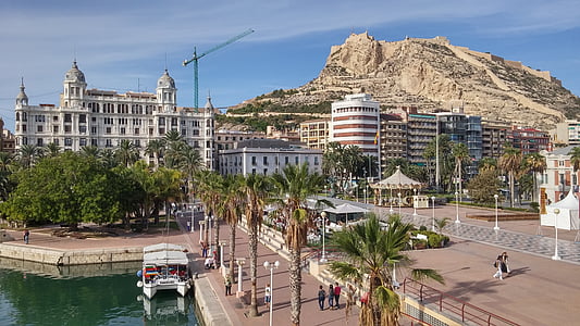 Castillo santa barbara, Alicante, Port, Costa, Španielsko, vody, chôdze