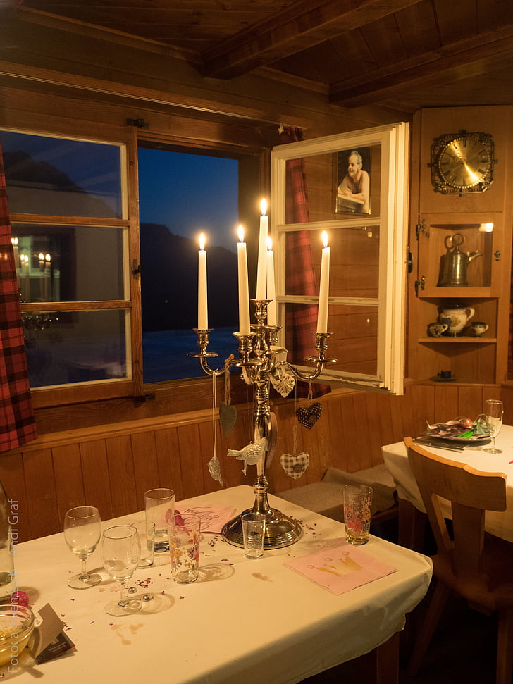 candlestick, candle holders, hut evening, hut, alpine hut, decoration, festival