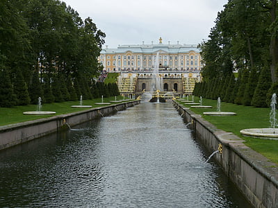 Peterhof, Peterburgas, Vasaros rūmai, Rusija, istoriškai, parkas, pilis