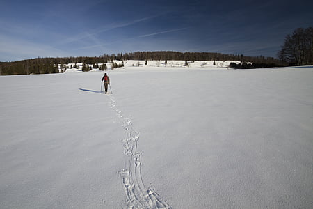 Snowshoeing, musim dingin, musim dingin, kenaikan musim dingin, bersalju, trek Sepatu salju, Jura
