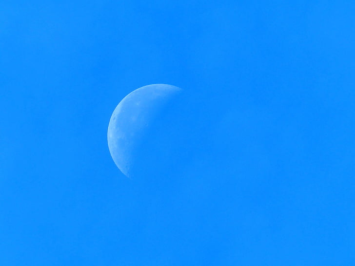 half moon, sky, blue, clouds, nature, backgrounds
