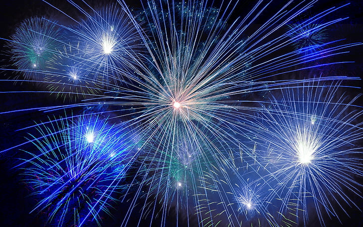 vuurwerk, raket, Nieuwjaarsdag, Oudejaarsavond, gloeien, abstract, verlichte