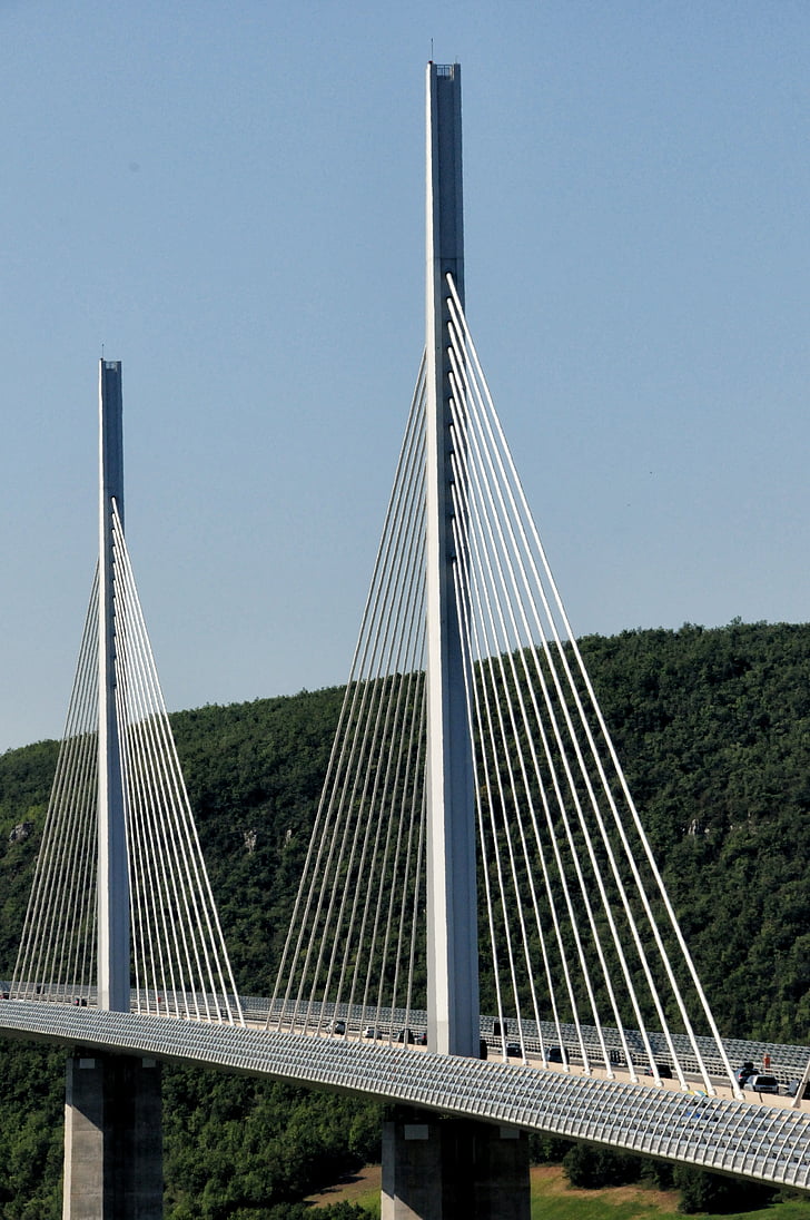 bridge, architecture, millau bridge, france, pillar, suspension bridge, shrouds