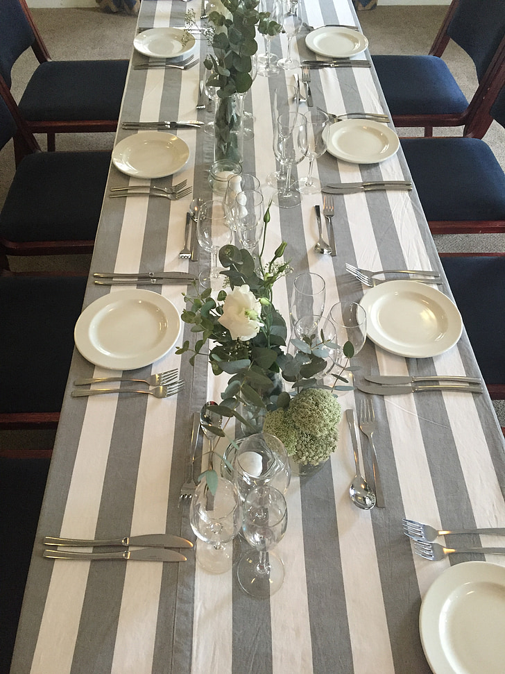 decoració, casament, gris, blanc, taula, floral