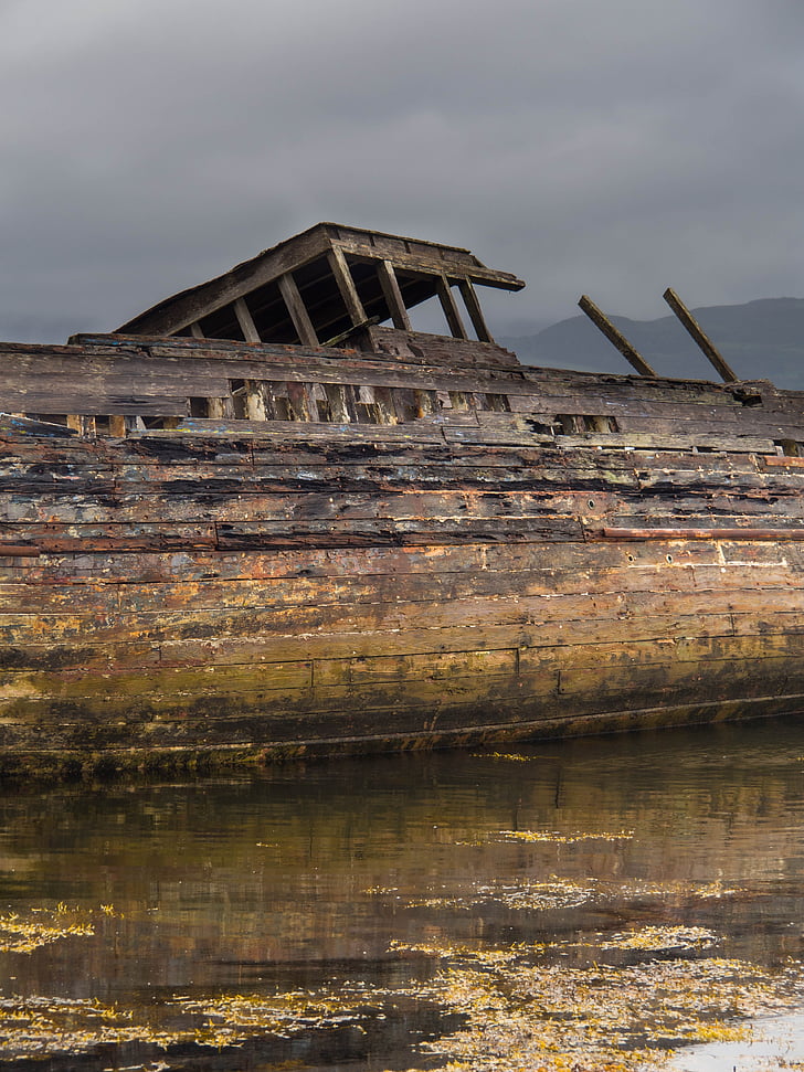 wreck, scotland, mull, wood, boat, rusty, wooden