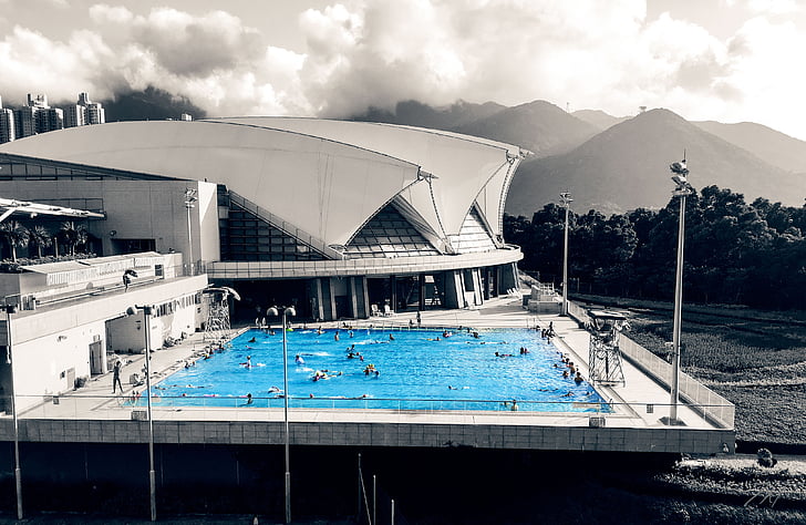 piscina, Hong Kong, Xina, l'aigua, blanc i negre, a l'exterior, vacances