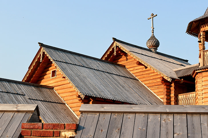 Église, bois, architecture, Russie, soirée, orthodoxie, Croix