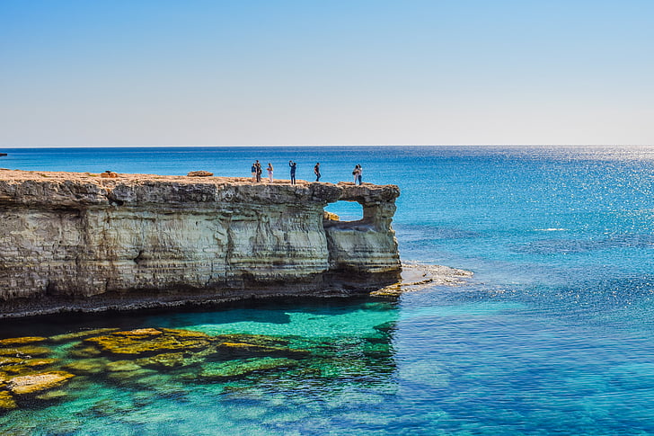 Ciprus, a Cavo greko, tengeri barlangok, ablak, tenger, Cape, tengerpart