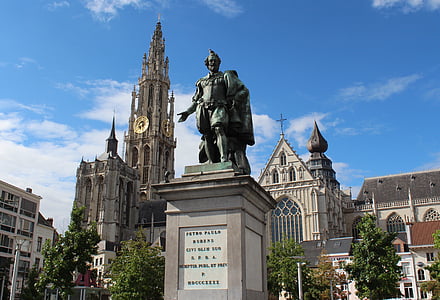 Petro paulo, België, Antwerpen, het platform, standbeeld, beroemde markt, Europa