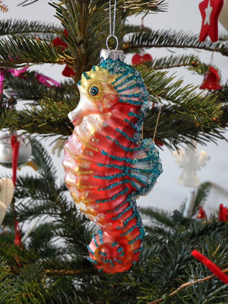 seahorse, glitter, trailers, christmas ornaments, christmas, christmas tree, weihnachtsbaumschmuck
