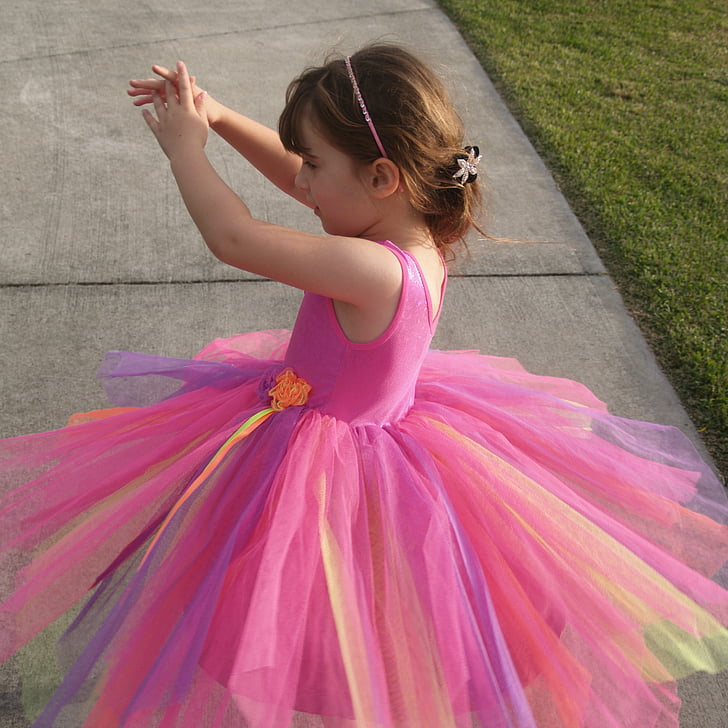 little girl, twirling, dancing, pink, child, colorful, skirt