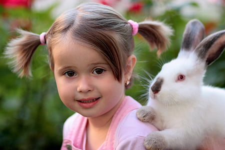 girl, rabbit, friendship, love, supplies, rabbit - Animal, child