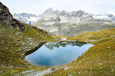 Lac, Alpes, Swiss, Suisse, réflexion, randonnée, sentier