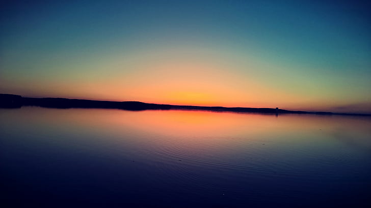 calm, lake, nature, sepia, serenity, sunset, water