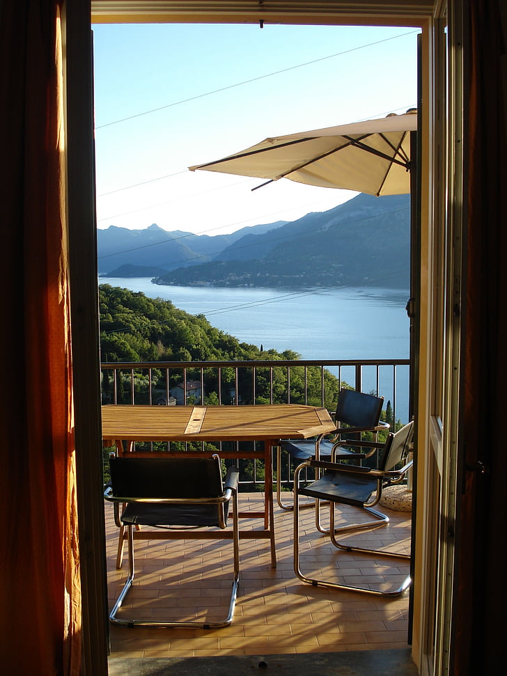 počitnice, prazniki, poletje, pogled, jezero, Italija, balkon