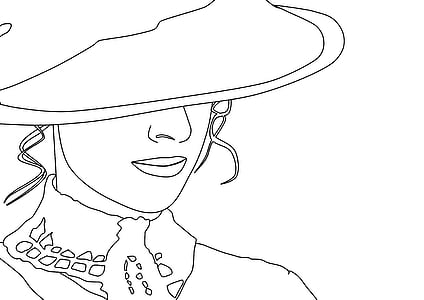 žena, Victorian, crtanje, šešir, klasični žena, žene, ilustracija