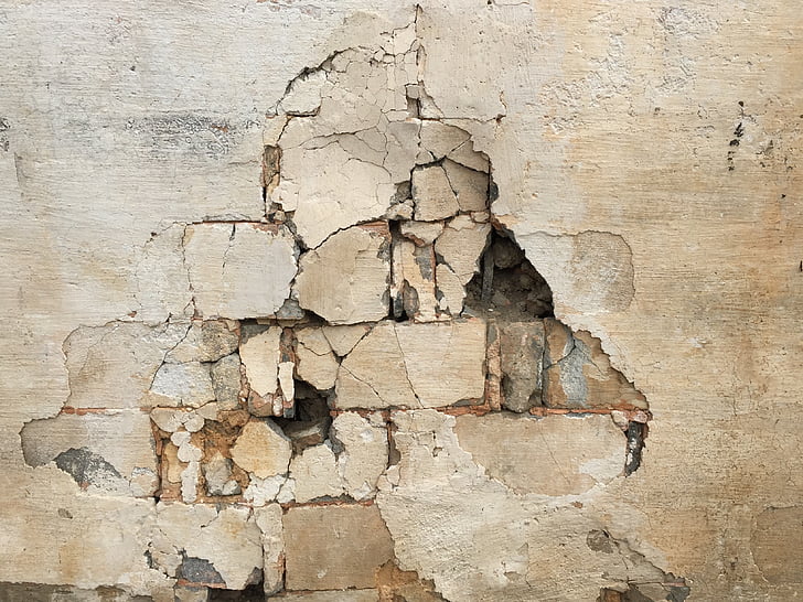 bức tường, crack, Brocken, gạch, nhấn, cũ, nguồn gốc