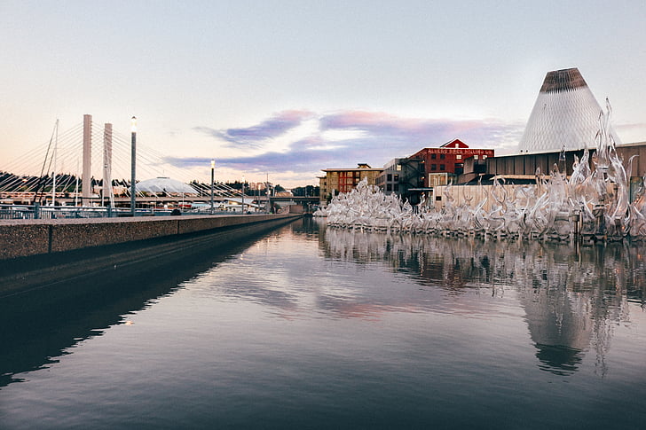 glass, Museum, Tacoma, Washington, vann, refleksjon, Bridge
