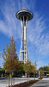 spaceneedle, Seattle-ben, Amerikai, kilátótorony, híres hely, a szabadban, Sky