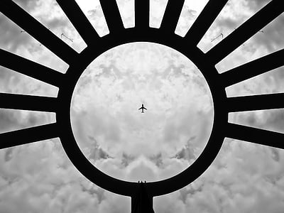 飛行機, 航空機, 飛行機, 黒と白, 雲, フライト, 曇り