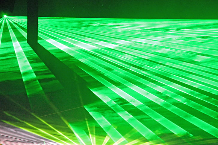 roheline, laser, valgus mängib, valgusvihu