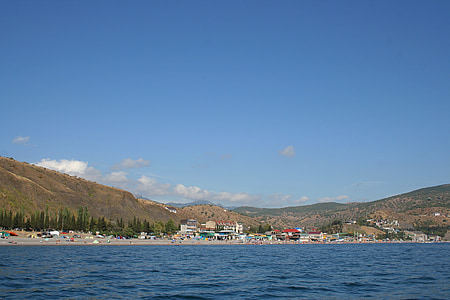 Krim, Lake, vann, himmelen, skyer, stranden, folk