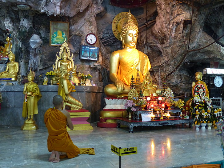 templom, tigris-barlang, Ao nang, Krabi, Thaiföld