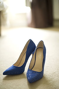 zapatos de tacón altos, tacones de aguja, zapatos, talones, novia, azul, puntos