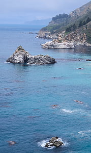 ocean spokojny, skały, niebieski, Latem, Kalifornia, Stany Zjednoczone Ameryki