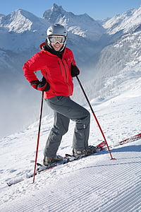 skieur, ski, piste de ski, ski, neige, froide, amusement
