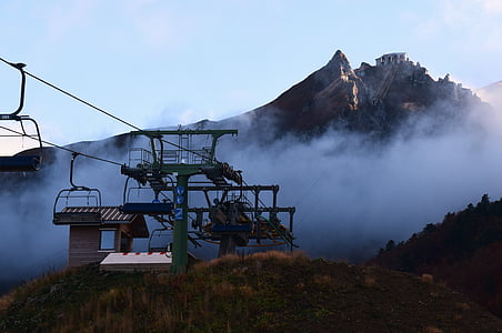mountain, chair lift, mont dore, ski, nature, summit, landscape