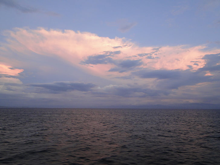 Horizont, mraky, Já?, oceán, Příroda, obloha, Západ slunce