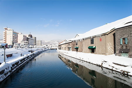 body, water, canal, snow, winter, blue, sky