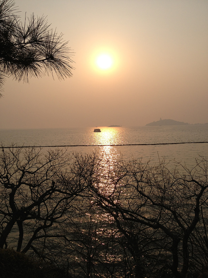 Lacul Taihu, Wuxi, amurg, apus de soare, orizont, mare