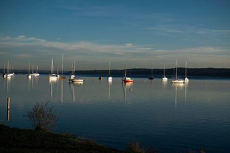 湖, 水, 巴伐利亚, 自然, 蓝色, 镜像, 帆船