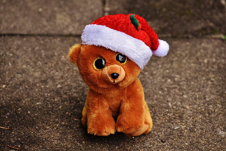 クリスマス, テディ, クマ, 動物のぬいぐるみ, 柔らかいおもちゃ, サンタの帽子, おもちゃ
