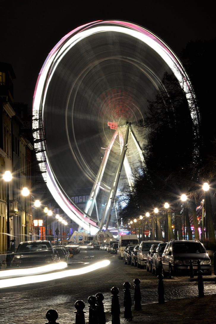 veliki kotač, atmosfera, svjetla, trčanje, u Bruxellesu, rasvjeta