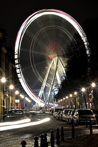 grande roue, atmosphère, lumières, courir, Bruxelles, éclairage