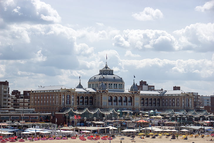het platform, gebouwen, Kurhaus, Scheveningen, strand, kust, Den Haag