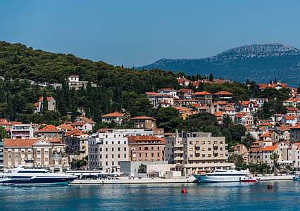 Split, Horvátország, építészet, hegyek, táj, mediterrán, város