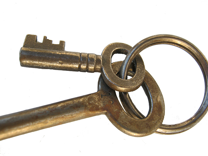 nøgle, isoleret, metal, ring, Luk