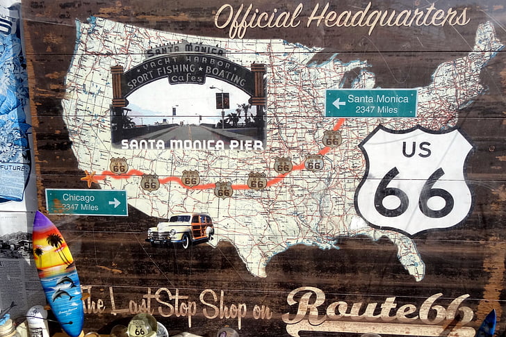 Ruta 66, EUA, Amèrica, cartell monocrom