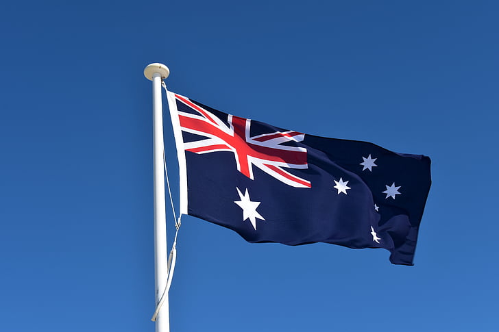 australia, flag, sky, pole, flagpole, symbol, country