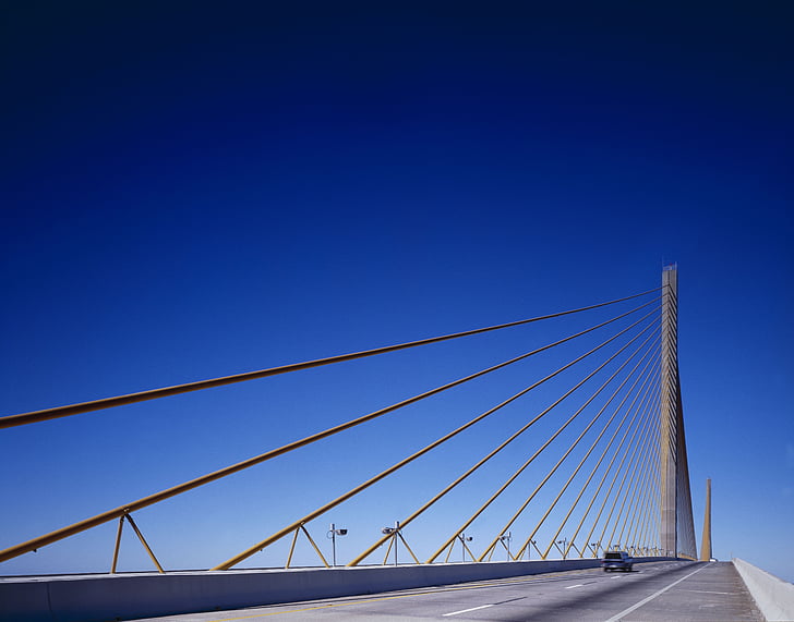 pont, pont suspendu, Sunshine skyway, Baie de Tampa, Floride, é.-u., côte du Golfe