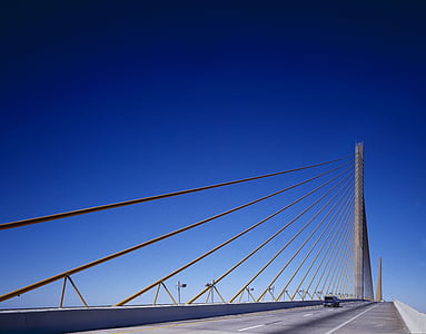 híd, függőhíd, Sunshine skyway, Tampa bay, Florida, Amerikai Egyesült Államok, öböl