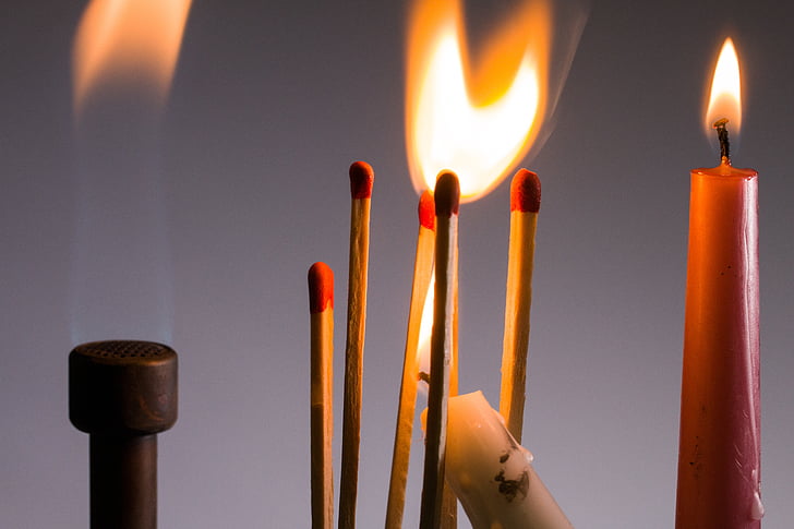 flame, matches, ignition, sticks, candles, light, burner
