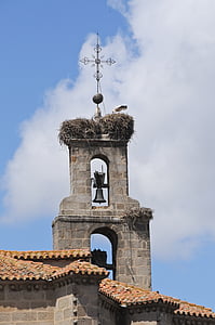 башня колокола, Аист, старое здание, гнездо, строительство, Испания, Архитектура